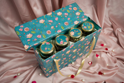 Lotus Cushion Hamper Box + 4 Empty Jars