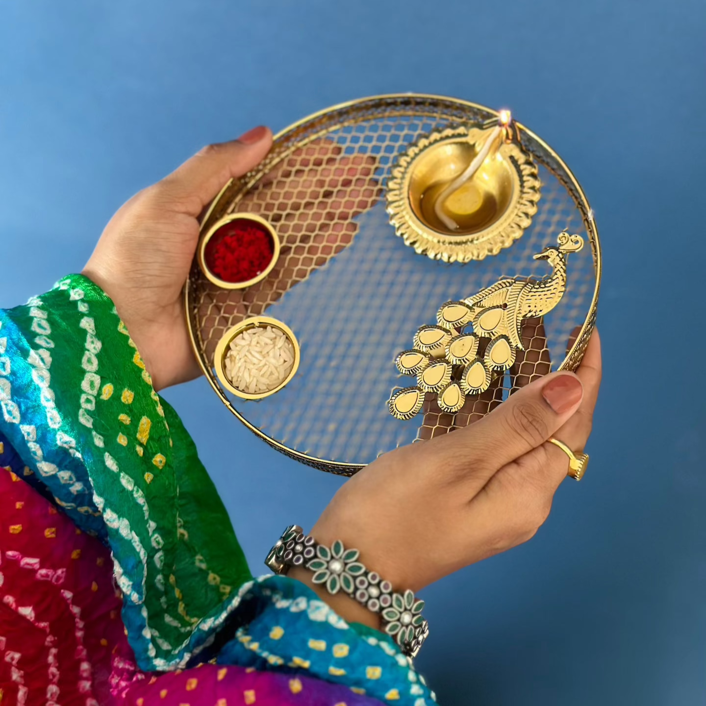 Metal Aarti Thali in Hand